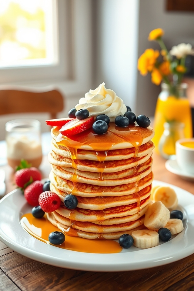 artfully arranged fruit pancakes