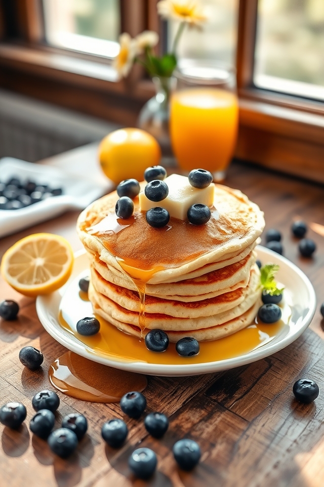 bright lemon blueberry pancakes