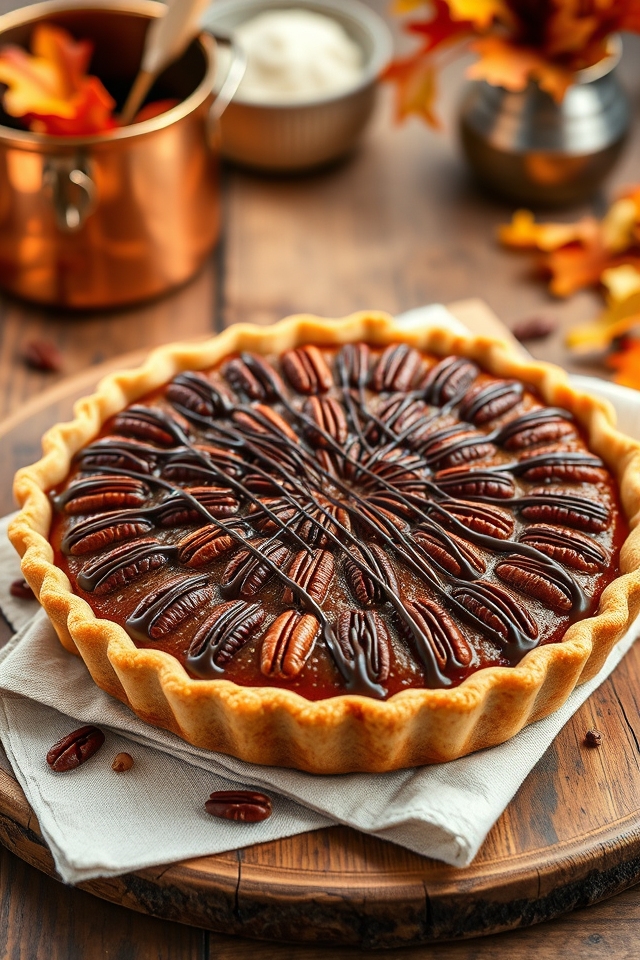 chocolate drizzled pecan pie