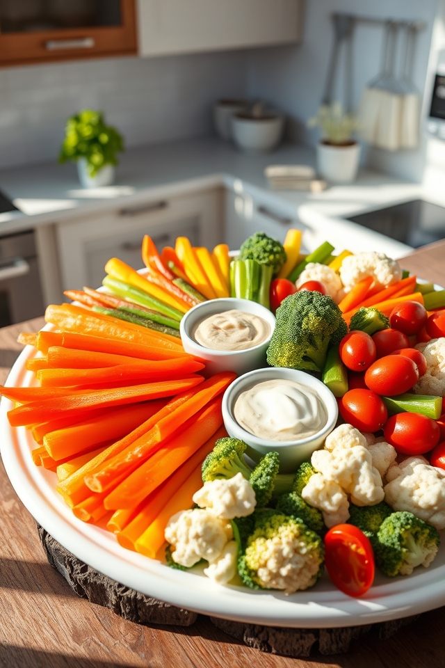 colorful veggie platter dips