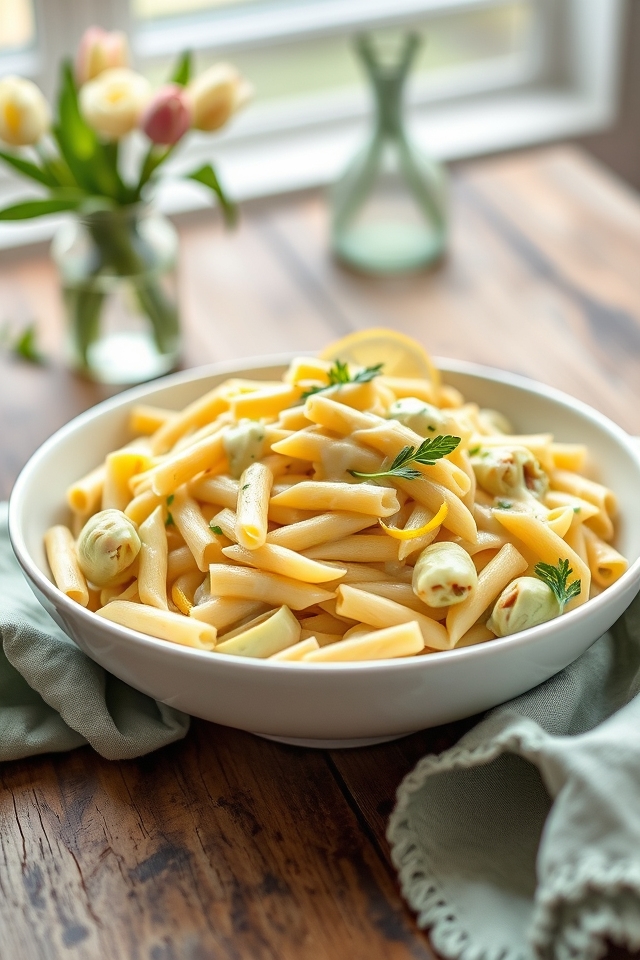 creamy tangy artichoke pasta