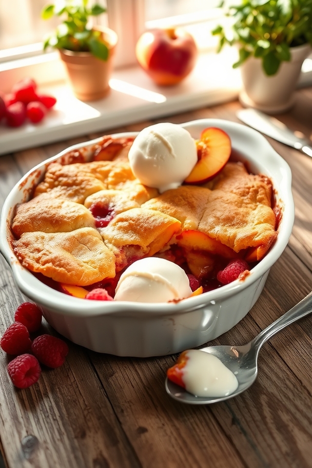 delightful raspberry peach cobbler