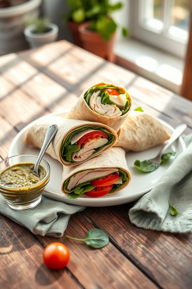 fast pesto turkey wraps