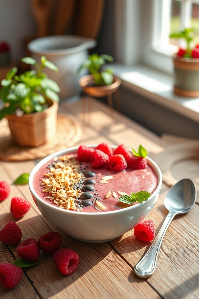 fresh raspberry smoothie bowl
