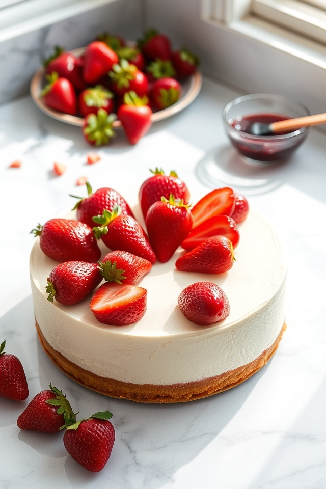 fresh strawberry topped cheesecake