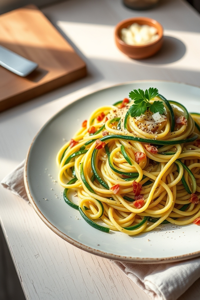 fresh zucchini carbonara twist