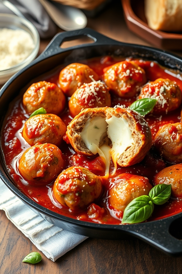 gooey mozzarella stuffed meatballs