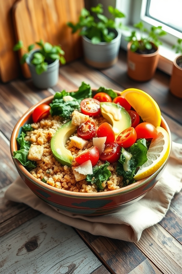 healthy kale quinoa caesar
