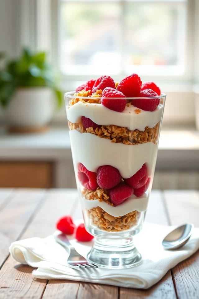 layered raspberry yogurt parfait