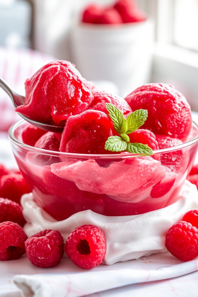 raspberry sorbet with cream