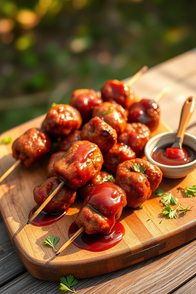 tangy bbq meatball skewers