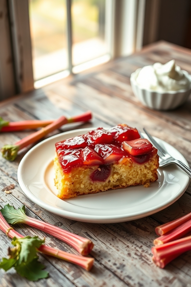 tangy rhubarb upside cake
