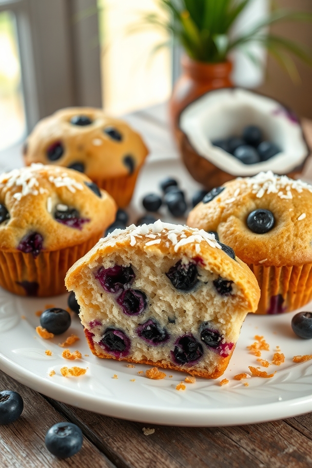 tropical coconut blueberry muffins