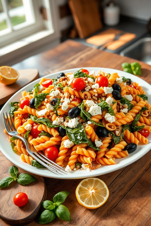 vibrant colorful pasta plating