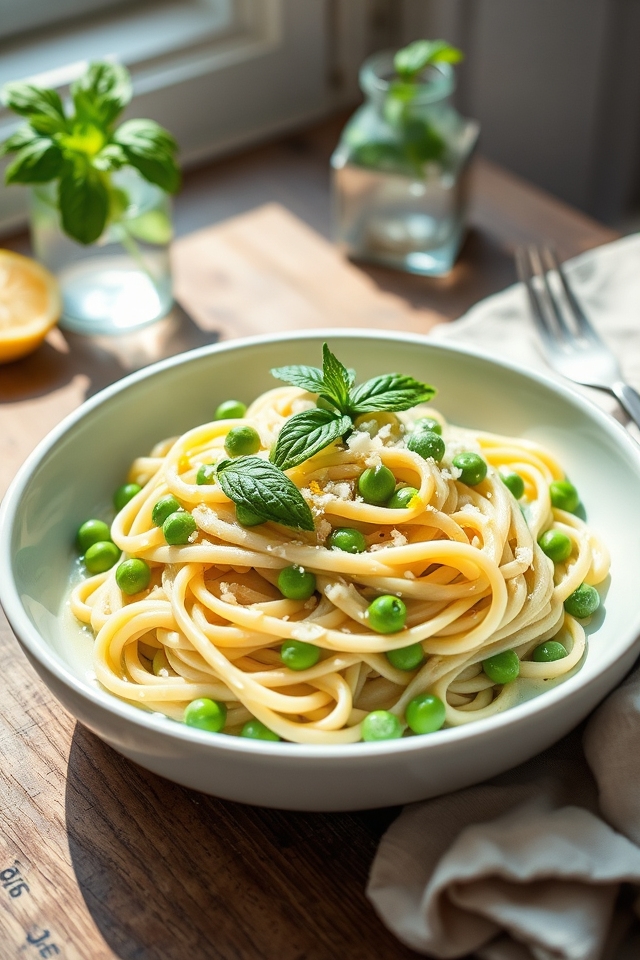 zesty vibrant pea fettuccine