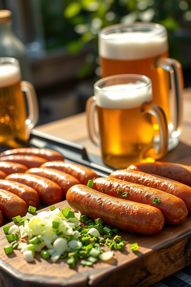 beer infused grilled bratwurst