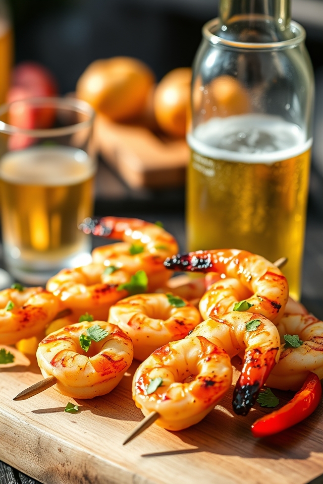 beer marinated shrimp skewers