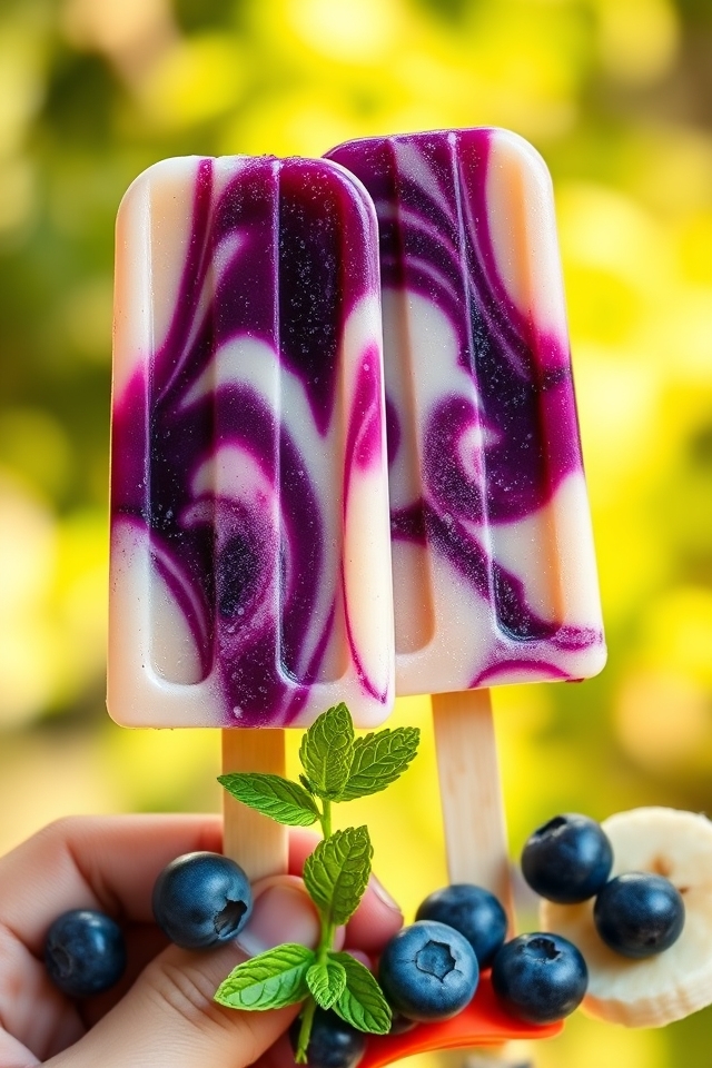 blueberry banana swirl popsicles