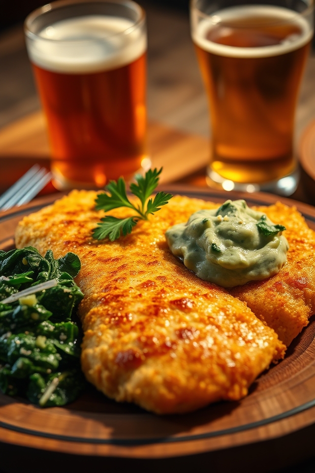 cheesy schnitzel with spinach