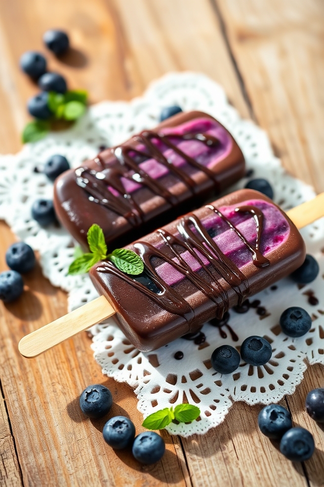 chocolate dipped blueberry popsicles
