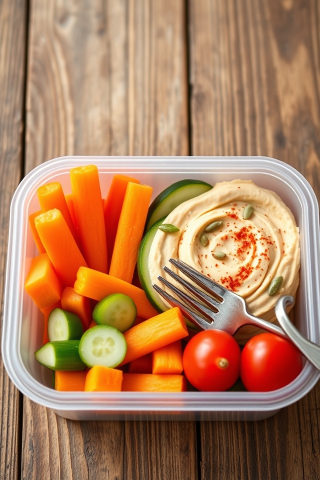 colorful veggie hummus lunch