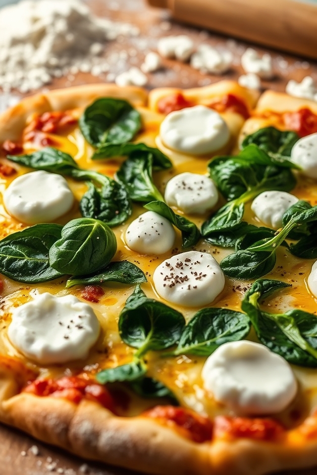 creamy ricotta spinach pizza