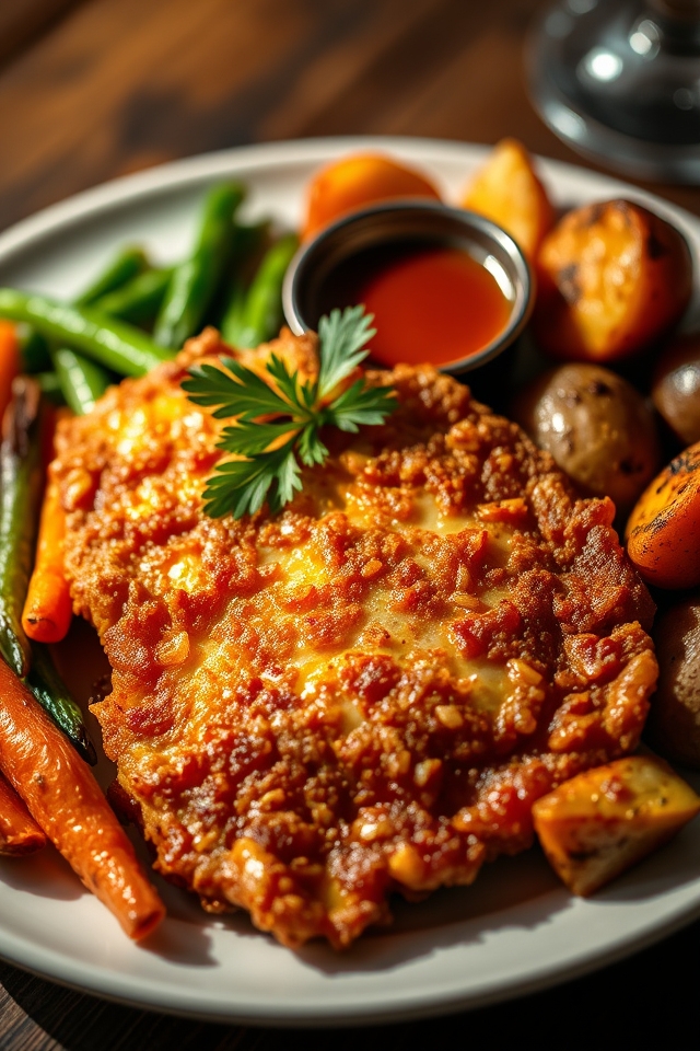 crispy schnitzel with vegetables