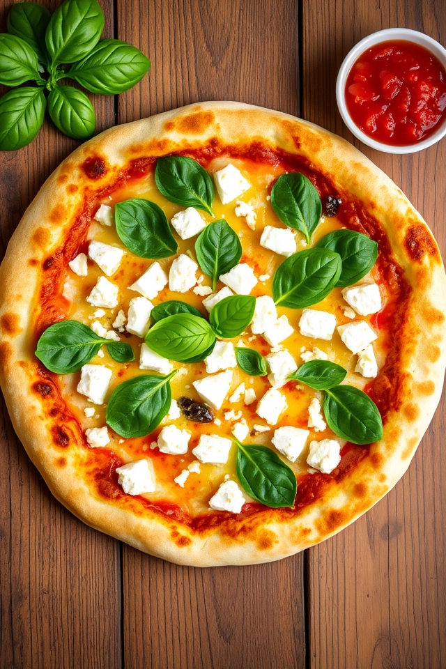 crispy spinach feta pizza