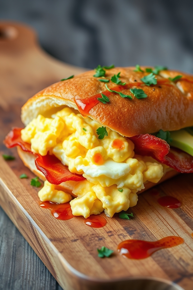 delicious breakfast hoagie sandwich
