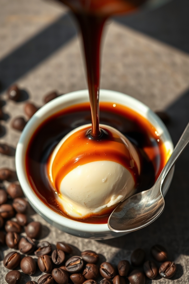 espresso over vanilla ice cream