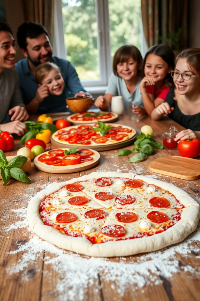 family pizza making fun