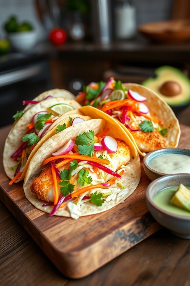 flaky fish in tortillas