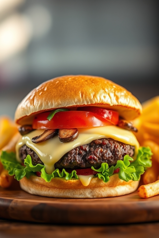 gourmet mushroom swiss burger