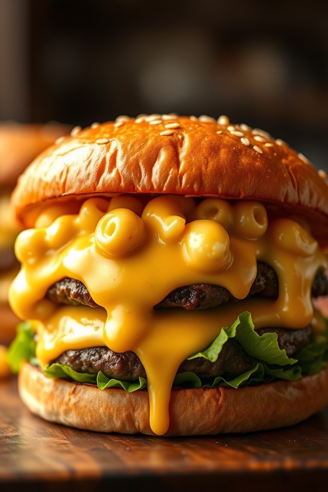 indulgent burger mac and cheese