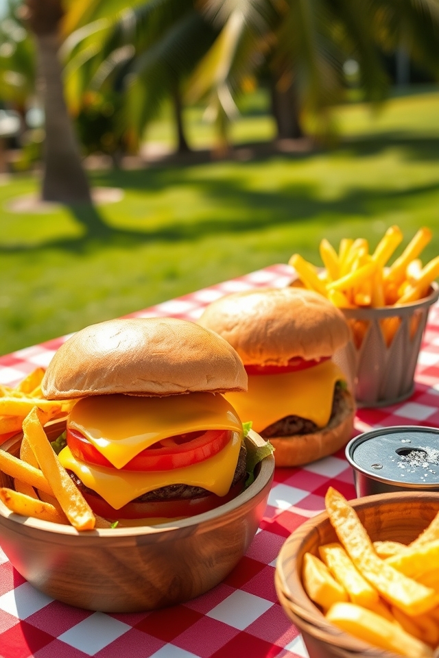 juicy cheeseburgers with toppings