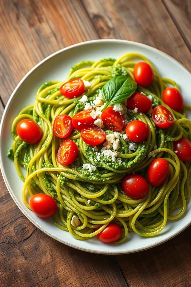 pesto linguine with tomatoes
