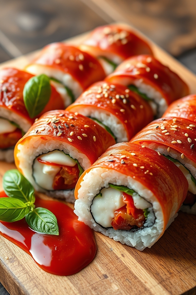 pizza inspired sushi rolls