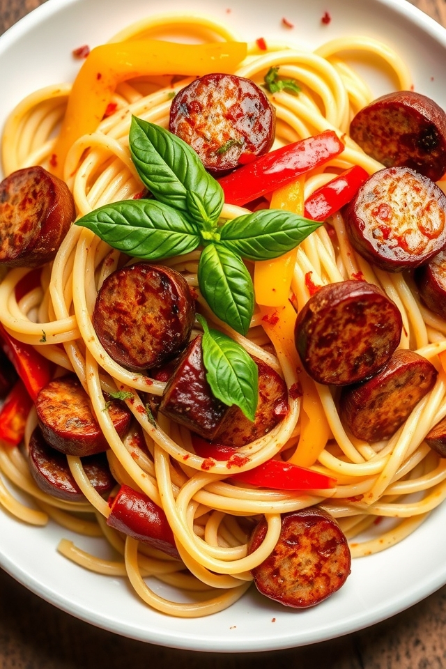spicy sausage and peppers linguine