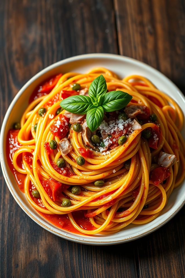 spicy tuna linguine dish