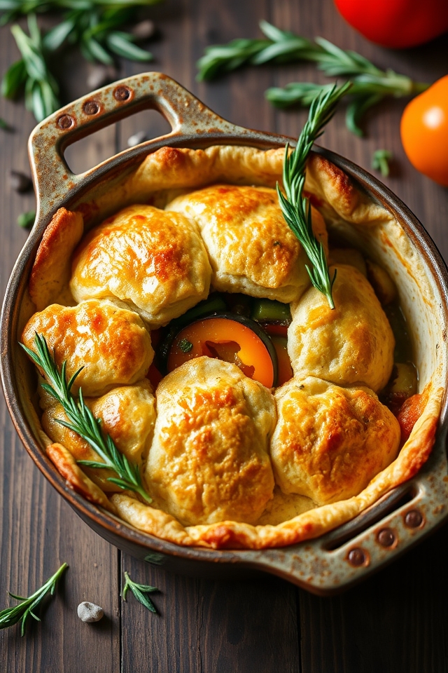 vegetable filled biscuit topped pie