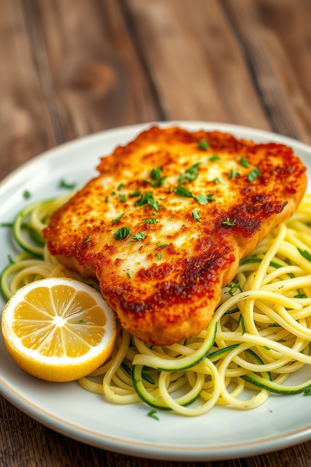 zucchini noodles with schnitzel